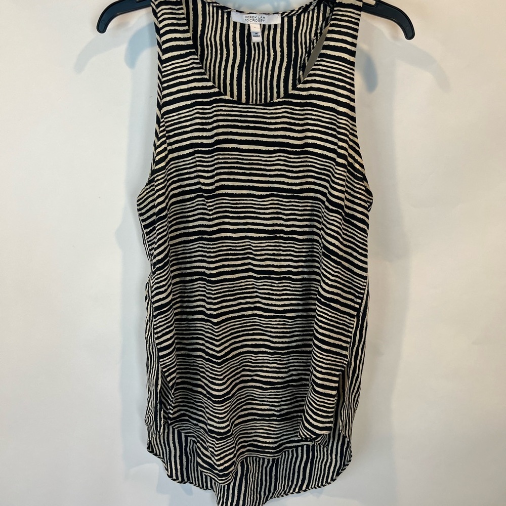 Derek Lam Cosby 10 Sleeveless Striped Silk Hi Low Tank